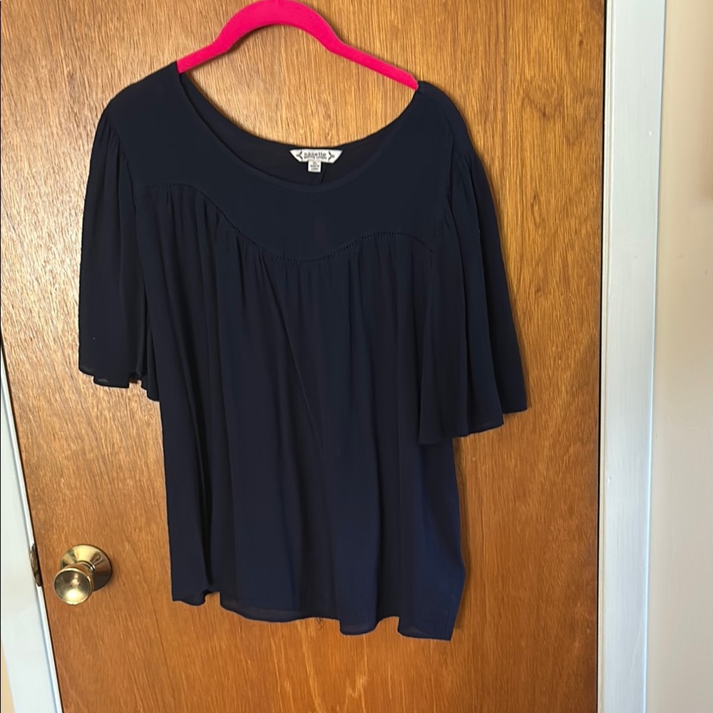 Nanette Lepore Blue Ruffled Blouse Short Sleeve